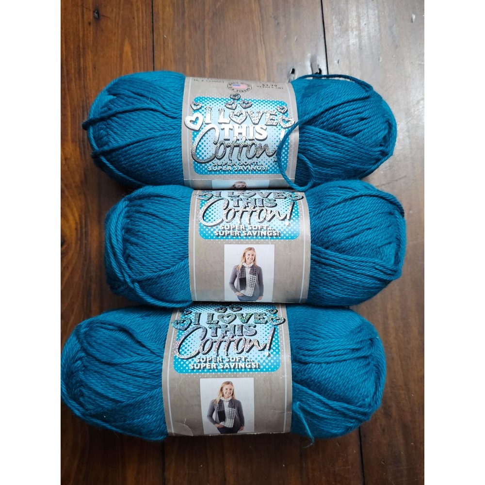 3 Skeins I Love This Cotton Yarn 315 Deep‎ Teal Worsted 4 Medium 100% Cotton